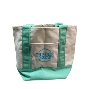 Teal Green Pastel Trader Joe's Mini Canvas‎ Tote ~7x9x10